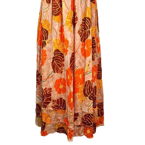 UO Athena Gauze Maxi Dress Floral Print in Orange, Yellow, Brown Women's Medium - Picture 6 of 9